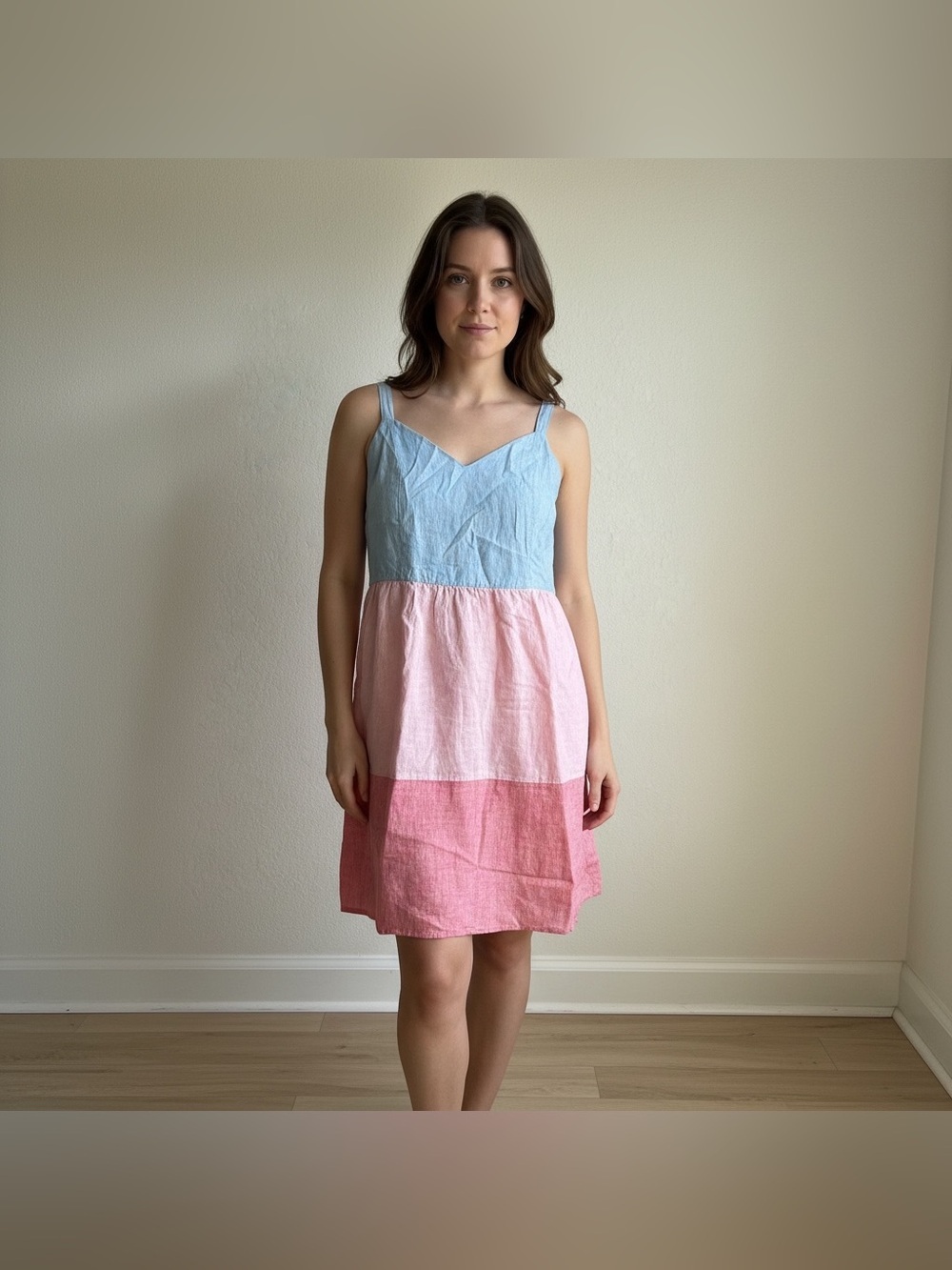 Cynthia Rowley 100% Linen Colorblock Tiered Sundress SZ 12